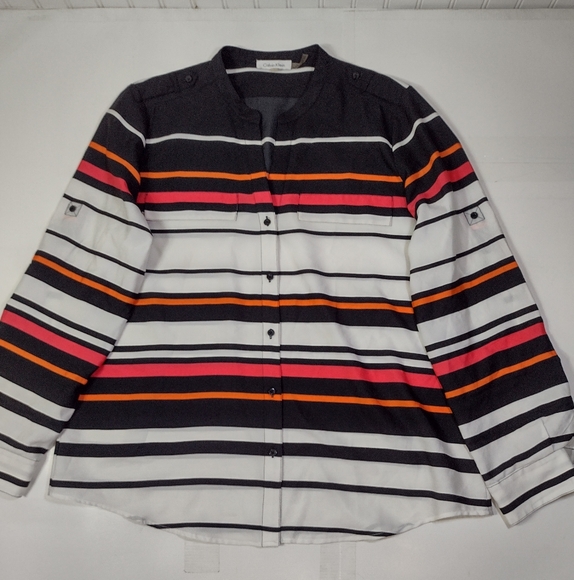 Calvin Klain Women's Striped Button-Up Blouse Size (L) - Picture 10 of 13
